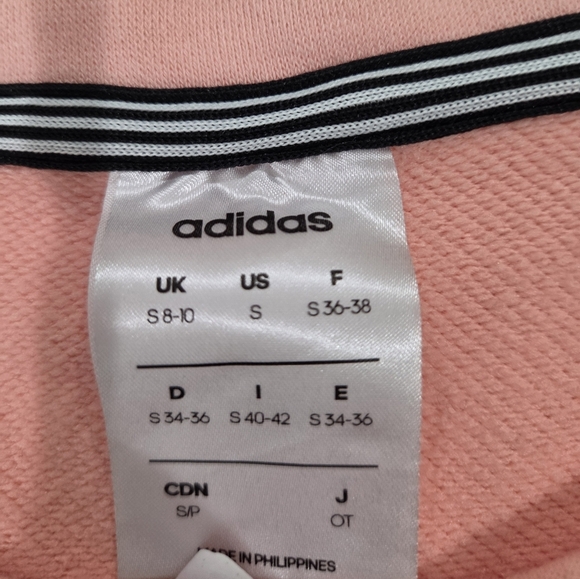 Adidas Women's Medium Spellout Three Stripes Pullover Crewneck Sweatshirt Pink - Picture 5 of 12